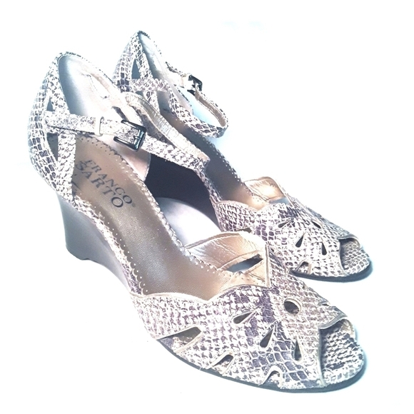 Franco Sarto Faux Snakeskin Wedged Sandals - Picture 1 of 16